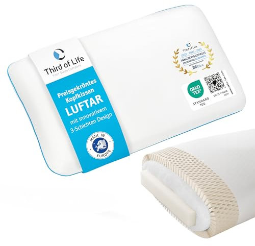 Third of Life® Nackenstützkissen 40x60, Orthopädisches Kissen mit innovativem 3-Schichten Design, Atmungsaktives Memory Foam Kissen gegen Nackenschmerzen, Ergonomisches Kopfkissen für Seitenschläfer