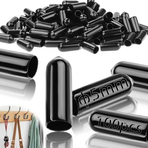 TXXATX 100 Stück Gummi Endkappen 5mm Gummikappen Vinyl Rundrohr Gummikappe Abdeckschrauben Gummikappen für Flaschen Schwarz für 4,5-6mm Rohren Bolzen Gewindeschutz Stuhlbeinkappen Kappe