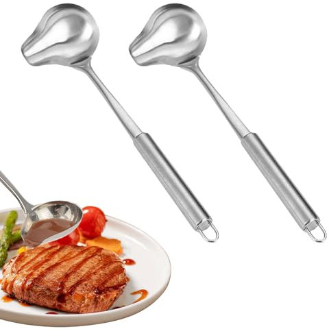 2 Stück Saucenkelle Mit Ausgießer,Soßenkelle Mit Schnaupe,Soßenlöffel Mit Ausgießer,Schöpfkelle Klein,Suppenkelle Edelstahl,Soßenkelle,Soßenlöffel,Für Suppensoßen Bratensoßen Dressings