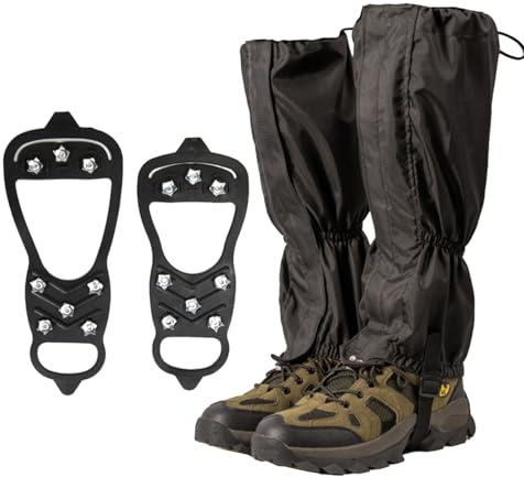 Outdoor Gamaschen,Gamaschen Wandern, Spikes für Schuhe Winter,Steigeisen,wasserdichte Einstellbare Gamaschen für Outdoor-Hosen Zum Wandern,Klettern Trekking Schneewandern Trekking Jagd (schwarz, L)