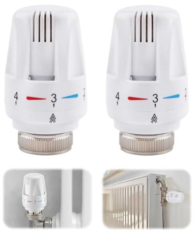 2 Pcs Thermostatic Radiator Valve Head, Radiator Thermostat Replacement Head Standard TRV M30x1.5 DN25 Electric Regulating Valves Universal for Home Office Heating Systems & Panel Radiators (White)