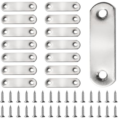 VooGenzek 15 Stücke 56x16x2 mm Flache Gerade Eckstreben, Edelstahl Flache Ecke Bracket, Flat Mending Verbindungsplatten, Flache Platte Gerade Klammern, mit 30 Schrauben, für Holz Möbel