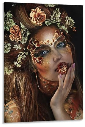 XYSWDD Leinwanddruck Frau mit Blume, Blumenkopf, Damenkopf, Leinwanddruck, Poster für Zuhause, Schule, Büro, Dekoration, 30 x 45 cm