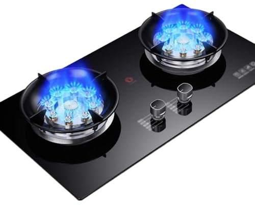 Cuisinière À Gaz Portable 2 Brûleurs, Support De Pot En Fonte En Verre Trempé Noir, Avec Protection Contre Les Flammes 5,2 KW For La Cuisine À Domicile, Le Camping, Le Jardin, La Restauration(NG)