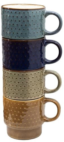 Darthome Set of 4 Dotty Stacking Mugs 300ml Vintage Mix Reactive Glaze Drinks Coffee Cups