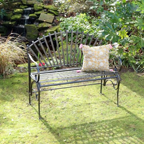 Melody Maison Large Ornate Black Metal Garden Bench 103cm