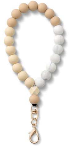 MORSUNBELA Cadena de teléfono móvil perlas cortas cordón blanco pulsera de teléfono móvil llavero correa para marrón claro