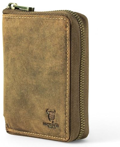 MATADOR Granada Echt Leder Geldbörse Damen Portemonnaie Herren Geldbeutel Reissverschluss mit TüV geprüftem RFID Schutz & NFC Blocker in Hunter Braun