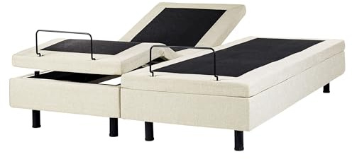 Beliani Polsterbett ohne Kopfteil verstellbar beige 160x200 cm Fernbedienung Duke II