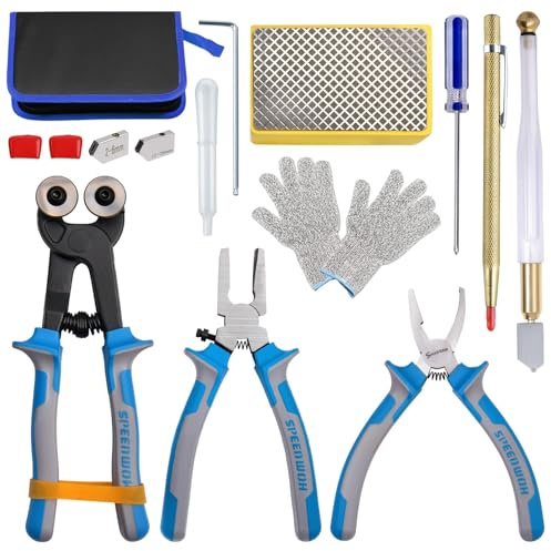SPEEDWOX 14-teiliges Premium-Glasbrechzange und Klassenschneider-Werkzeug-Set, Breaker Grozer-Zange, robustes Brillenschneidewerkzeug mit Gummispitze, ideal für Buntgläser, Fliesen, Mosaik