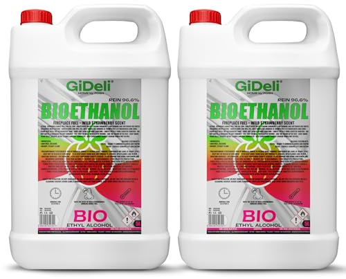 GiDeli Bioetanol 2 x 5 l de aroma a fresa silvestre 96,6% etanol para chimeneas interiores y exteriores, sin humo ni hollín, de maíz y remolacha azucarera