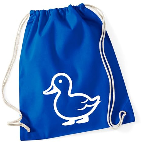 Huuraa Turnbeutel Ente Silhouette Geschenk | Sportbeutel 12 Liter Bright Royal Baumwolle Blauer Rucksack Geschenkidee Unisex Beutel mit Kordelzug Baumwollbeutel