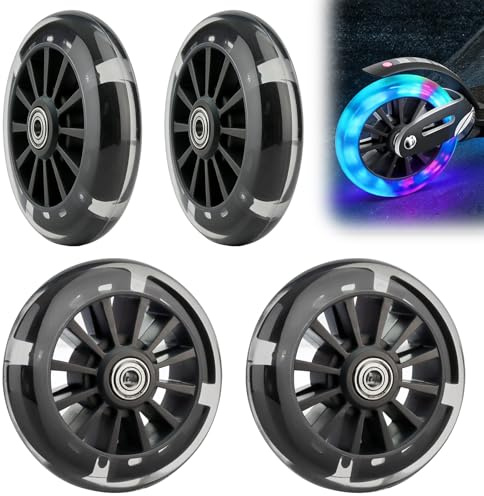 4 Stück Leuchtende Scooter Rollen, 120mm Scooter Ersatzräder, LED-Lichtrollen mit ABEC 7 Kugellagern, Kompatibel für meisten Stuntscooter und Kickscooter (Grau)