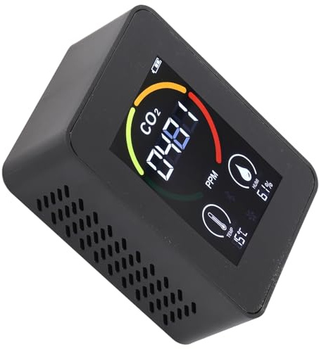 POENVFPO CO2-Detektor mit Echtzeitanzeige, Bereich 400–5000 PPM, Genauigkeit 1 PPM, Halbleitersensor für Gewächshaus-Lagerlabor (BLACK)