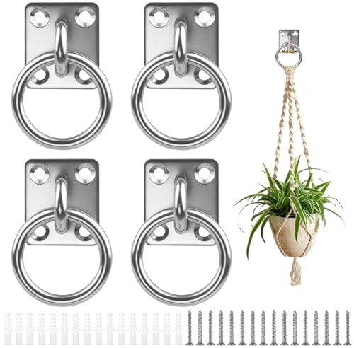 Tie Ring on Plate 30mm x 35mm, 4PCS | Heavy Duty Galvanised Rings for Horses, Ponies, Animals, Hay Net Tack, With Screws and Plugs