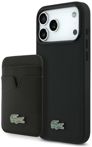 CG MOBILE Lacoste Hülle + Brieftaschen-Set Iconic Petit Pique kompatibel mit MagSafe für iPhone 17 Pro Max (Schwarz)