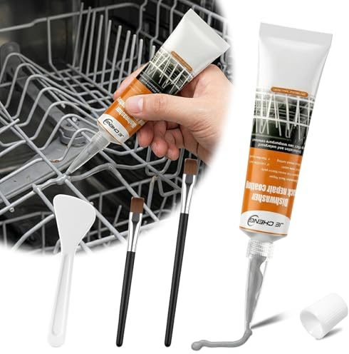 Mirriverse Spülmaschinenkorb Reparaturkleber 50 ml, Grau | Flüssiggummi Set, Silikon Dichtstoff für Geschirrkorb, Düsenspitze, Spachtel, 2 Pinsel, wasserdicht und rostfrei