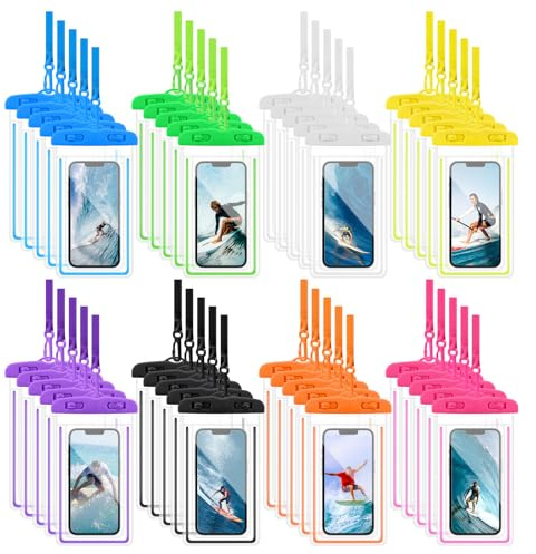 40 Pack Universal Waterproof Phone Pouch, Multicolor Waterproof Case Comp Compatible with iPhone 15 14 13 Pro Max XS Plus, Waterproof Phone Case Dry Bag with Phone Lanyard, Waterproof Phone Pouch Bluk
