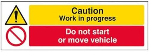 vsafety 64023 ax-s Caution Work In Progress/nicht Fahrzeug Achtung Fahrzeug starten, Schild, selbstklebend, Landschaft, 300 mm x 100 mm, schwarz/rot/gelb