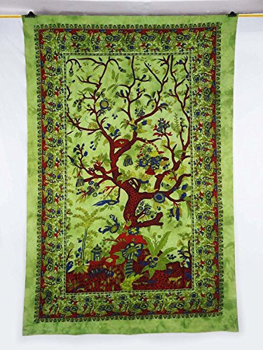 Sophia Art Doppelbett-Wandteppich, keltischer grüner Baum, indischer Hippie-Wandbehang, böhmische Tagesdecke, Mandala-Baumwolle, Wohnheim-Dekoration, Stranddecke (gelb)