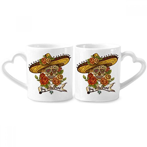 DIYthinker Sombrero Suger Skull Messico Giornata del Cuore di Ceramica del Regalo Maniglia 12 Once Lover Coppe Morti Coppia Tazze