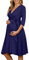 KOJOOIN Robe de maternité Robe de maternité pour Femmes Enceintes Robe d'allaitement Col en V à Manches Longues avec Ceinture,Bleu,M