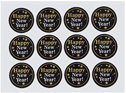 NUOBESTY 8 Blätter Silvester Aufkleber Runde Geschenkaufkleber HAPPY NEW YEAR Selbstklebende Sticker Neujahr Etiketten Klebeetiketten Klebepunkte für Tüten Umschlag