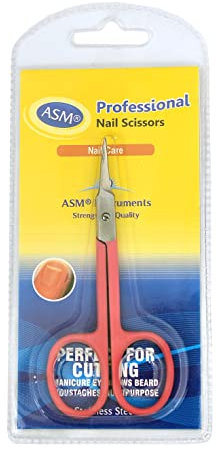 ASM® Professional Nail Scissors Curved Manicure Cuticle Scissors Clippers - Quick Dry Grooming Scissor for Eyebrow, Beard, Nose Hair Trimming - Beauty Small Scissor Men and Women (3.75 Orange)