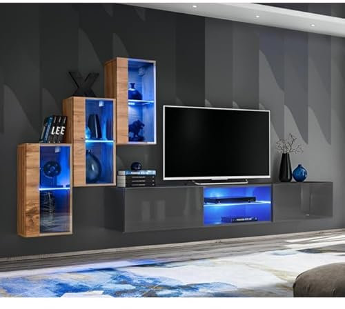 Paris Prix Ensemble Meuble TV Switch XXII 210cm Naturel & Gris