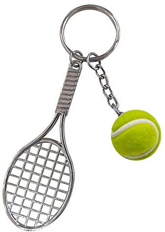 Porte-clés Raquette De Tennis Argentée Et Sa Balle