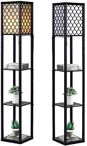 RELAX4LIFE Stehlampe 3 Regale, Standlampe vertikal, Standleuchte für Lampe bis 60W, Stehlleuchte E27 Fassung, Nachttischlampe für Wohnzimmer & Schlafzimmer & Büro, 26 x 26 x 160cm, schwarz (Modell 2)