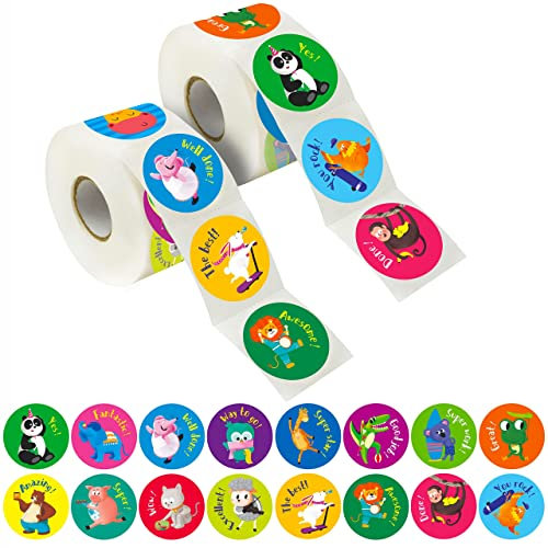 600 Stück Original Karikatur Tier Aufkleber, Anreiz Lehrer Belohnungs ermutigende geschenke für Kinder, Motivierend Etiketten in 16 Designs (3,8 cm Durchmesser)