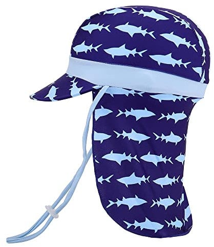 MK MATT KEELY Schirmmütze Kinder UV Schutz 50+ 1-10 Jahre Mädchen Jungen Elastische Sonnenhut mit Nackenschutz,Marine-Hai