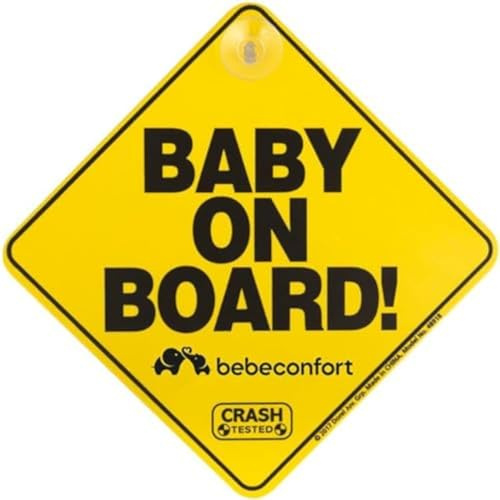 Bebeconfort Baby On Board Schild für Auto, Babyschild, 0+ Monate, einfach und schnell über Saugnäpfe zu installieren, leicht zu reinigen, international anerkanntes Schild, Gelb