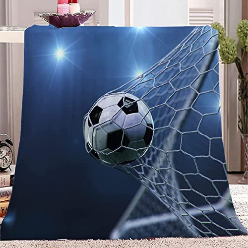 Kuscheldecke Flauschig Flanell 150x200 cm Blau, 3D Drucken Fußball Decke Fleecedecke für Kinder Erwachsene, Junge Weich Decken Mikrofaser Wohndecke Tagesdecke Decke Sofa & Bett