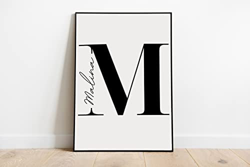 Personalisiertes Buchstabenposter, schwarz-weiß, Premium Papier, Kunstdruck Wandposter Wanddeko minimalistisch, Wohnzimmerposter mit Namen Namensposter Geschenkidee 40x30cm