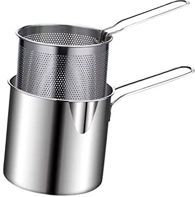 F Fityle Poêle à frire profonde en acier inoxydable avec passoire amovible pour camping frites fête maison en plein air