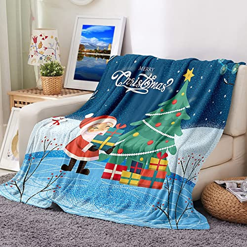 Wohndecke Pad, Große Kuscheldecke XXL Warm Rot Sofaüberwurf Flanell Weihnachtsmann-Geschenke und Weihnachtsbaum Sofadecke Couchdecke 130X150CM