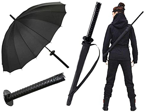 WPOYM Samurai-Regenschirm, kreativ, halbautomatisch, Samurai-Regenschirm, winddicht, Outdoor-Regenschirm, Sonnenschutz, schwarz. Das beste kreative Geschenk.