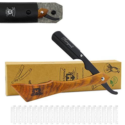 Haryali London Rasiermesser Set mit Holzgriff + 10 Rasierklingen und Etui | Bartmesser Herren mit Wechselklinge | Professional Barber Rasierer für Männer | Nassrasierer Herren |Enge Und Saubere Rasur