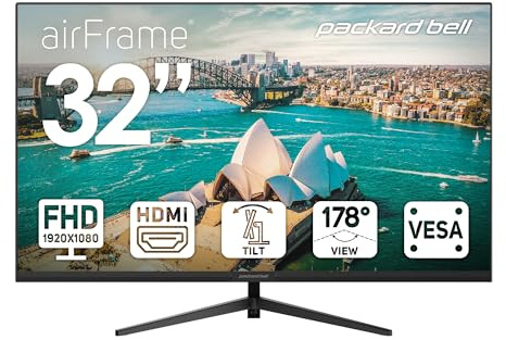 Packard Bell airFrame - Monitor FHD de 32 pulgadas, 1920 x 1080, ultraancho, compatible con montaje VESA, ajuste de inclinación, HDMI/VGA, bisel delgado, para el hogar, la oficina y juegos ligeros