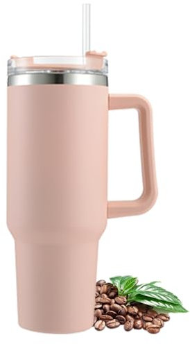 VBLL 40 oz (1,18 L) Kaffeebecher to Go Doppelwandiger Edelstahl‑Thermobecher Auslaufsicherer Tumbler mit Griff, Strohhalm & Deckel Passt in Auto‑Cupholder BPA‑frei, hält Getränke kalt 12 h/heiß 6 h