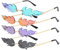 Udbrud Flammen Sonnenbrille, 4 Stück Feuer Sonnenbrillen Randlos Welle Sonnenbrille Creative Flamme Form Brillen für Maskerade Summer Party Musikfestival Kostüme Zubehör