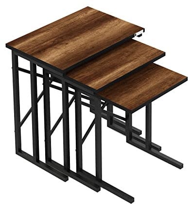 furniChic 3er Set Beistelltisch Couchtisch Stapelbar Sofatisch Satztisch Kaffeetisch Laptoptisch Wohnzimmertisch Industrie-Design Barocker Nussbaum