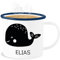 Emaille Becher Blechbecher - Skandi Style Tasse Scandi bedruckt - Wal mit Name - 300 ml - Weiß Blau