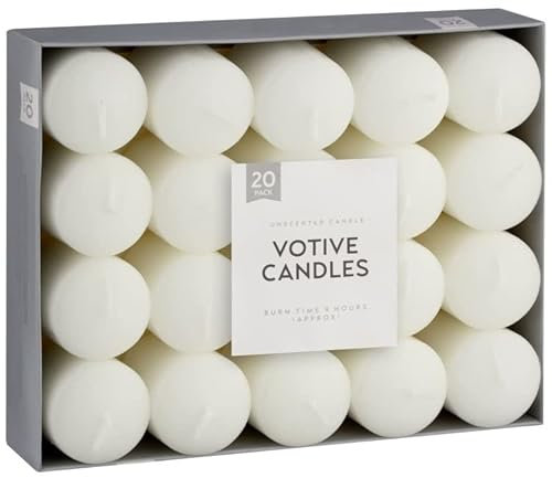 Lot de 20 bougies votives 9 heures blanc crème pour dîner, mariage, maison, table de Noël (blanc)