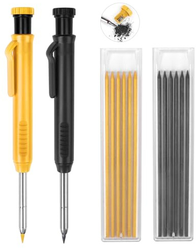 Builders pencil Mechanical Pencil Set with 14 Refills 2 Colors, 45mm Long Nose Nib Metal Solid Joiners Pencil,Tracer Pencil with Sharpener Scribe Tool for Builders Construction