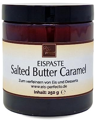 Salted-Butter-Caramel-Eispaste für köstliches, cremiges Eis mit intensivem Geschmack von salzigem Butterkaramell. Auch zum Verfeinern von Desserts uvm.» Inhalt 250 g