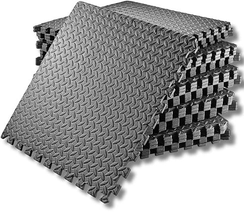 SAKUSEI Tools 60x60x1cm Soft Interlocking Gym Flooring - Heavy Duty EVA Foam Floor Mat for Home Gym, Yoga, Garage, Non-Slip. (Black, 4 Mats (16 sq ft.))