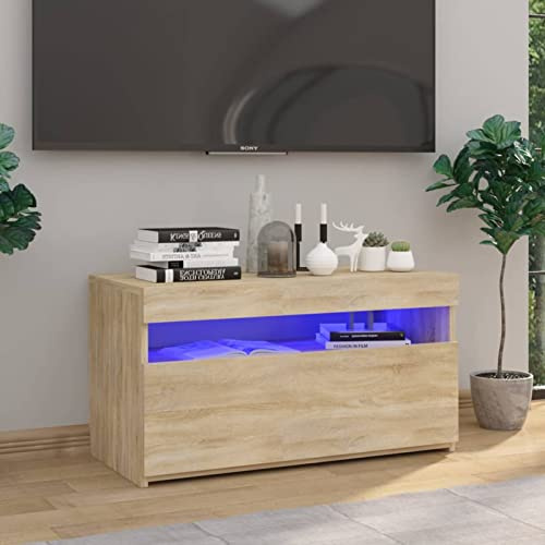 Festnight tv Schrank mit led Lowboard Fernsehschrank Fernsehtisch tv Bank tv Tisch TV Board Sideboard für Wohnzimmer Schlafzimmer Möbel Sonoma Eiche 75 x 35 x 40 cm
